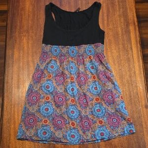 Source Unknown Black and Blue Patterned Mini Dress